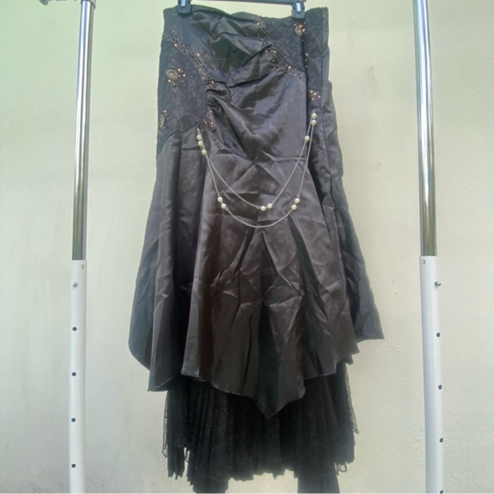 Y2K Euro Whimsygoth Black Beaded Asymmetrical Fairy Maxi Skirt Size Large